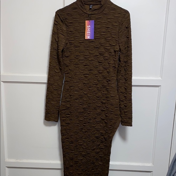 SHEIN SXY Medium Brown Honeycomb Textured Bodycon Dress - Picture 2 of 16